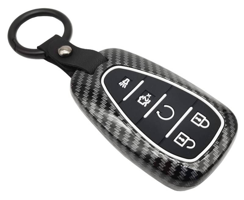 Horande ABS Carbon Fiber Protector Key Fob Cover Case with Keychain fit for 2017 2018 2019 2020 Chevy Camaro Malibu Equinox Cruze Blazer Trax Volt Bolt Key Fob (5 BS, Black) von Horande