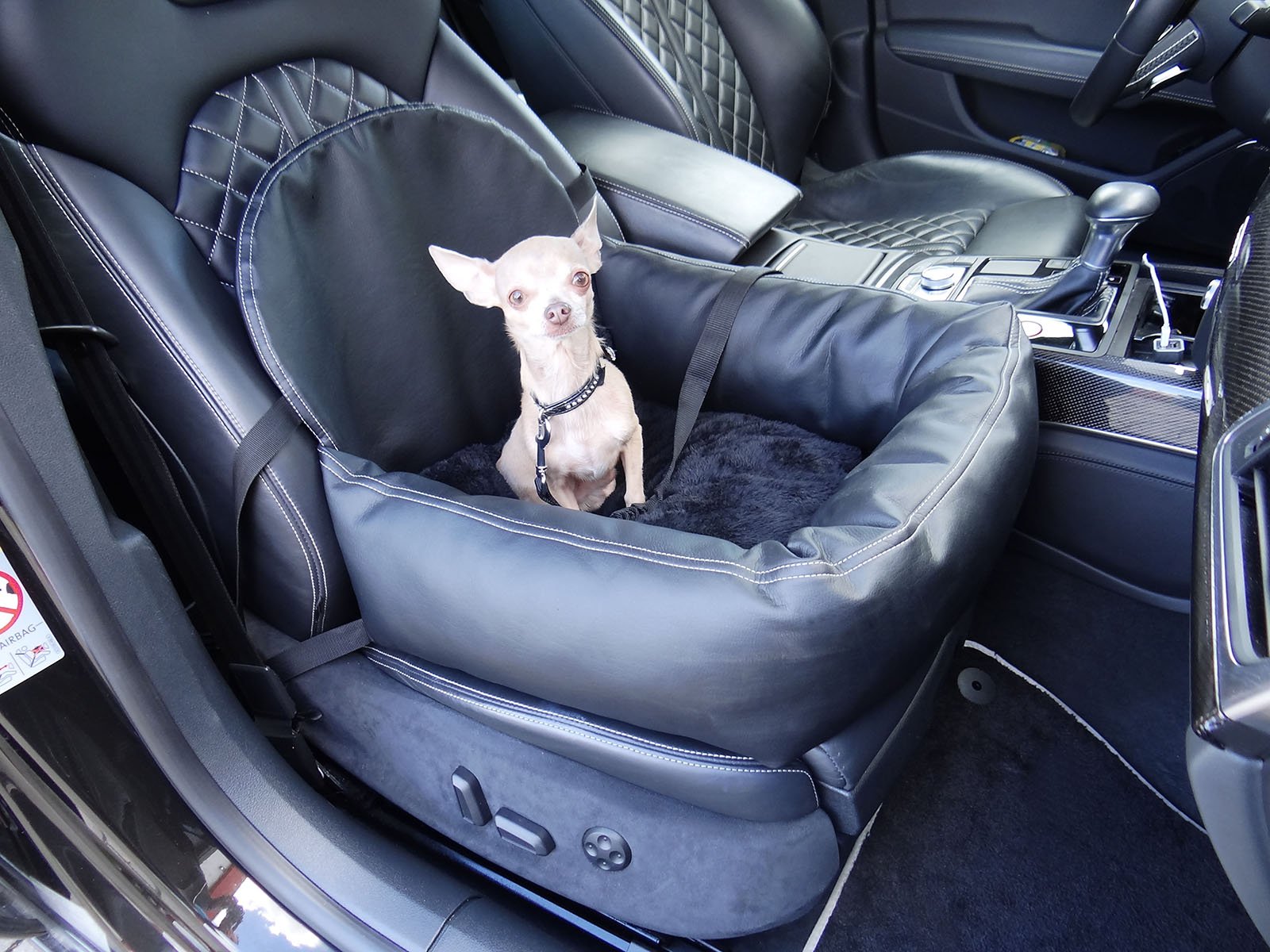 Hossi's Wholesale Knuffliger Leder-Look Autositz für Hund, Katze oder Haustier inklusiv Flexgurt empfohlen für VW Passat Alltrack von Hossi's Wholesale