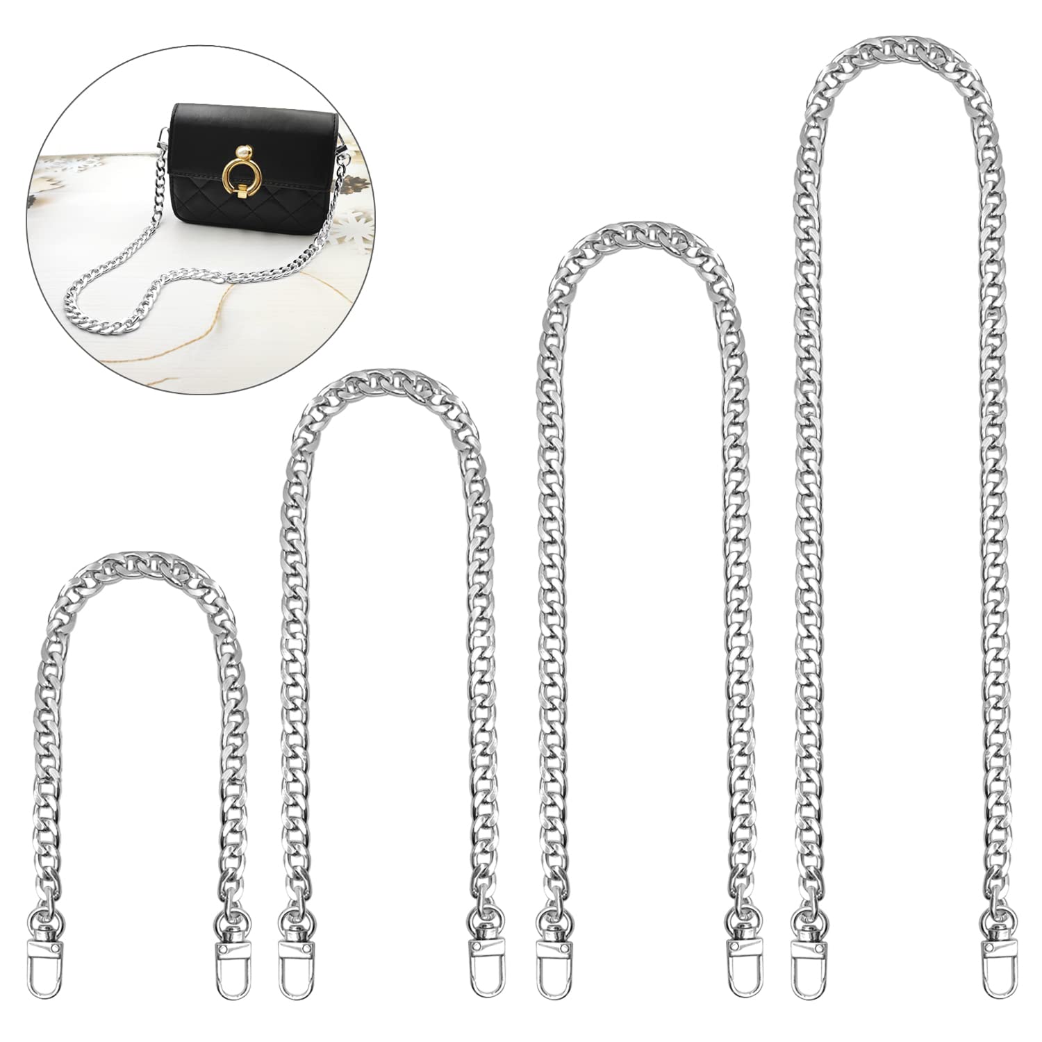 Taschenkette, 4 Stück Tasche Kette, Metall Kette Trageriemen Gold Kette für Tasche, Flacher Kettenriemen, Handtaschenkettenriemen, für Handtasche Geldbörse Clutch Abendtasche (Silber) von Hossom