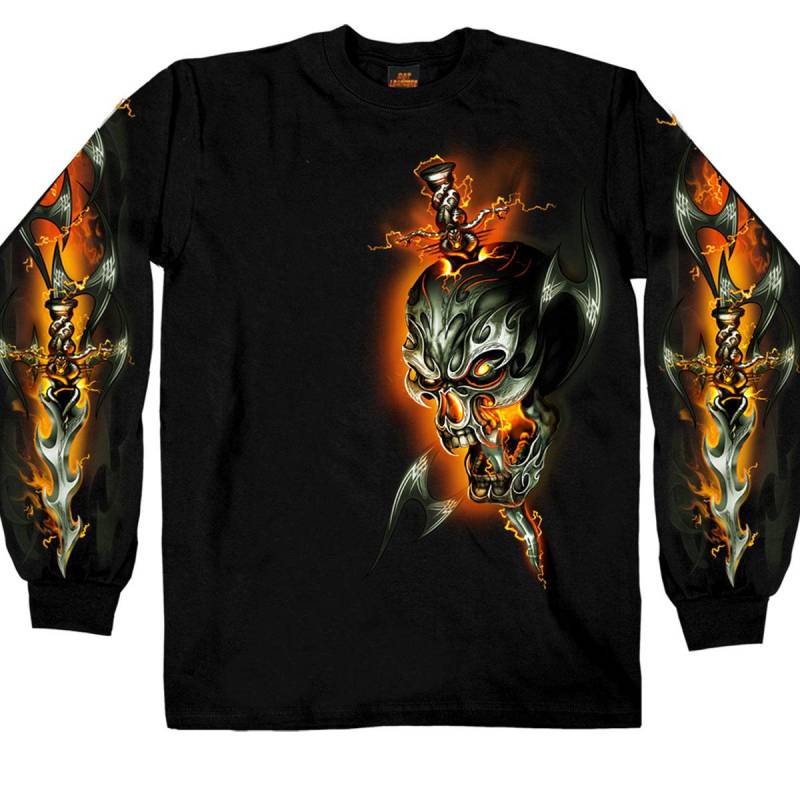 Hot Leathers Electric Skull Langarm Biker T-Shirt (Schwarz, Größe XL) von Hot Leathers