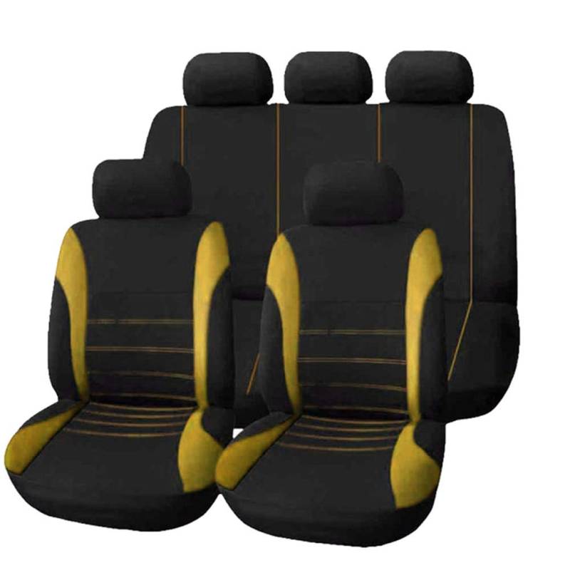 HotYou Auto Sitzbezug Set Polyester 9 Stück Auto Zubehör Automotive Stuhl Fall Protector,Herausnehmbar und waschbar,Gelb von HotYou