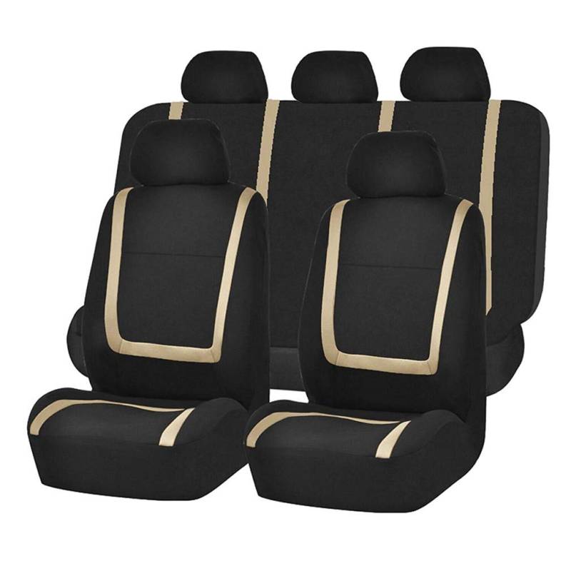 HotYou Autositzbezüge Set Universal - Auto-Schonbezüge für die Vordersitze & Rückbank mit Airbag - Polyester Auto-Sitzschoner Komplettset,Herausnehmbar und waschbar,Beige von HotYou