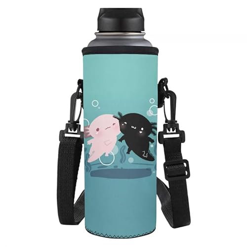 Howilath Cartoon Axolotl Wasserflaschenträger mit Gurt Wasserflaschenträger Tragbarer Wasserflaschenträger für Teenager von Howilath