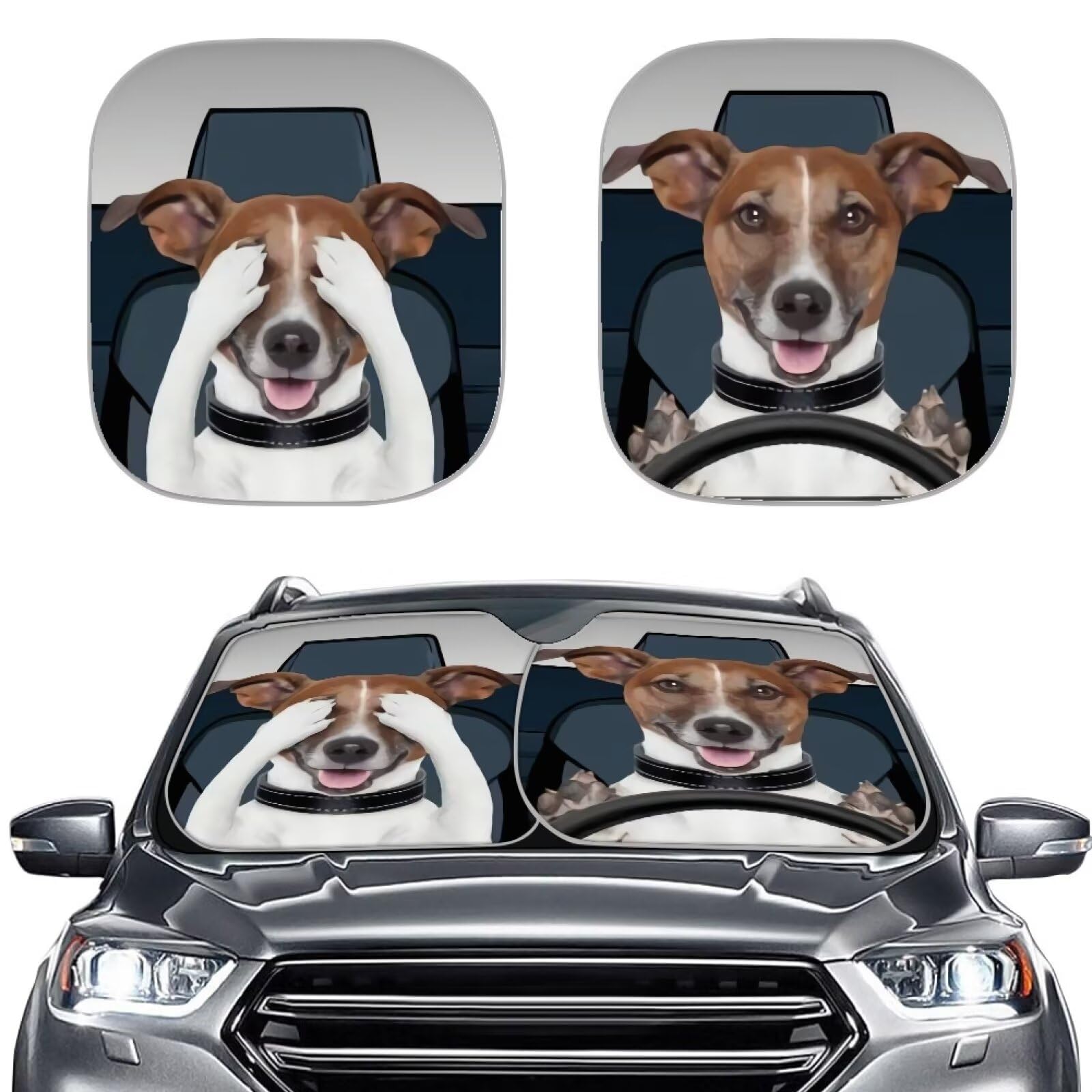 Howilath Funny Animal Puppy Fahrzeug Auto Sonnenschutz für Windschutzscheibe Frauen, Jack Russell Terrier Hund, 2 Stück Anti-UV Wärmedämmung Autozubehör Sonnenschutz Howilath Funny Animal Puppy Fahrzeug Auto Sonnenschutz für Windschutzscheibe Frauen, Jack Russell Terrier Hund, 2 Stück Anti-UV Wärmedämmung Autozubehör Sonnenschutz von Howilath