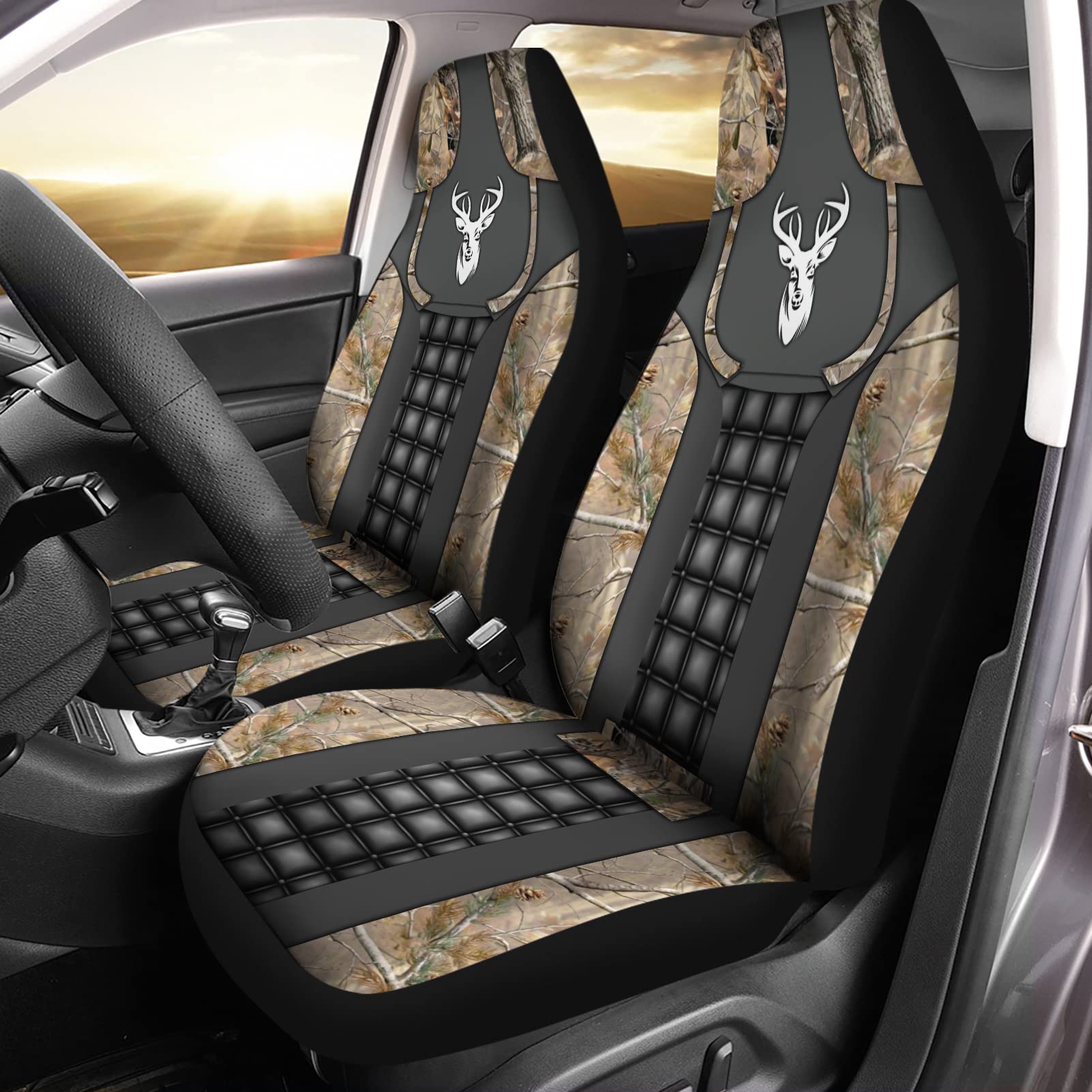 Howilath Universal Auto Sitzbezug 2er Set Hirsch Muster Sitzkissenbezüge für LKW Fahrzeuge Autos Zubehör von Howilath