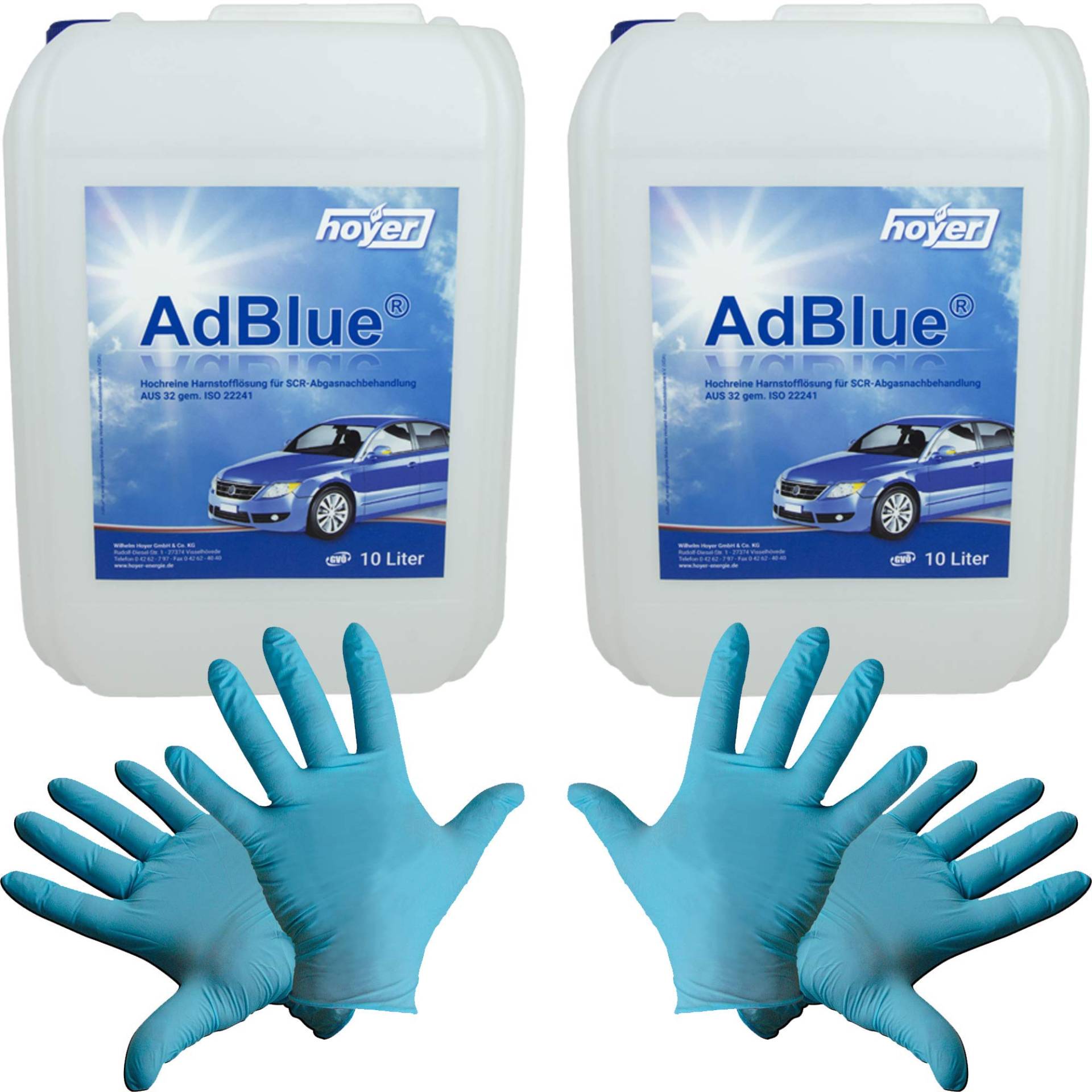 2x 10 L Hoyer AdBlue® inkl. Ausgießer + 2 Paar Einweg Nitril-Handschuhe von baytronic