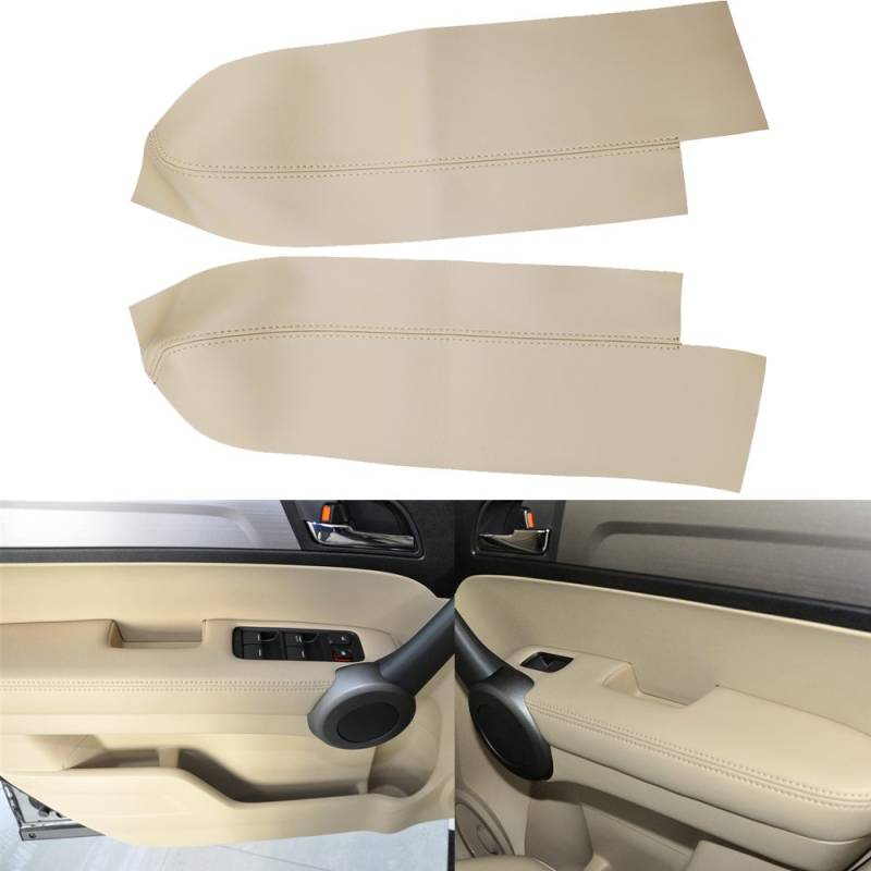 QKPARTS 2 (1 Paar) Mikrofaser-Leder Vordertürverkleidungen Armlehnenbezug für Honda Cr-V CRV 2007–2012 (nur Leder), Beige Tan von Hoypeyfiy