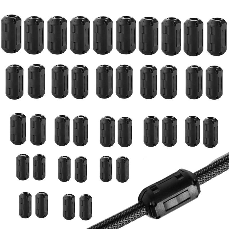 Hpamba 40 Stück Aufsteckbarer Ferritring Ferrite Ring Core Ferritkern Klappferrit Rauschunterdrücker Kabel Ferritkerne Für Kabel Entstörfilter Ferritkerne Für Kabel Rfi,Emi,3.5mm 5mm 7mm 9mm,Schwarz von Hpamba