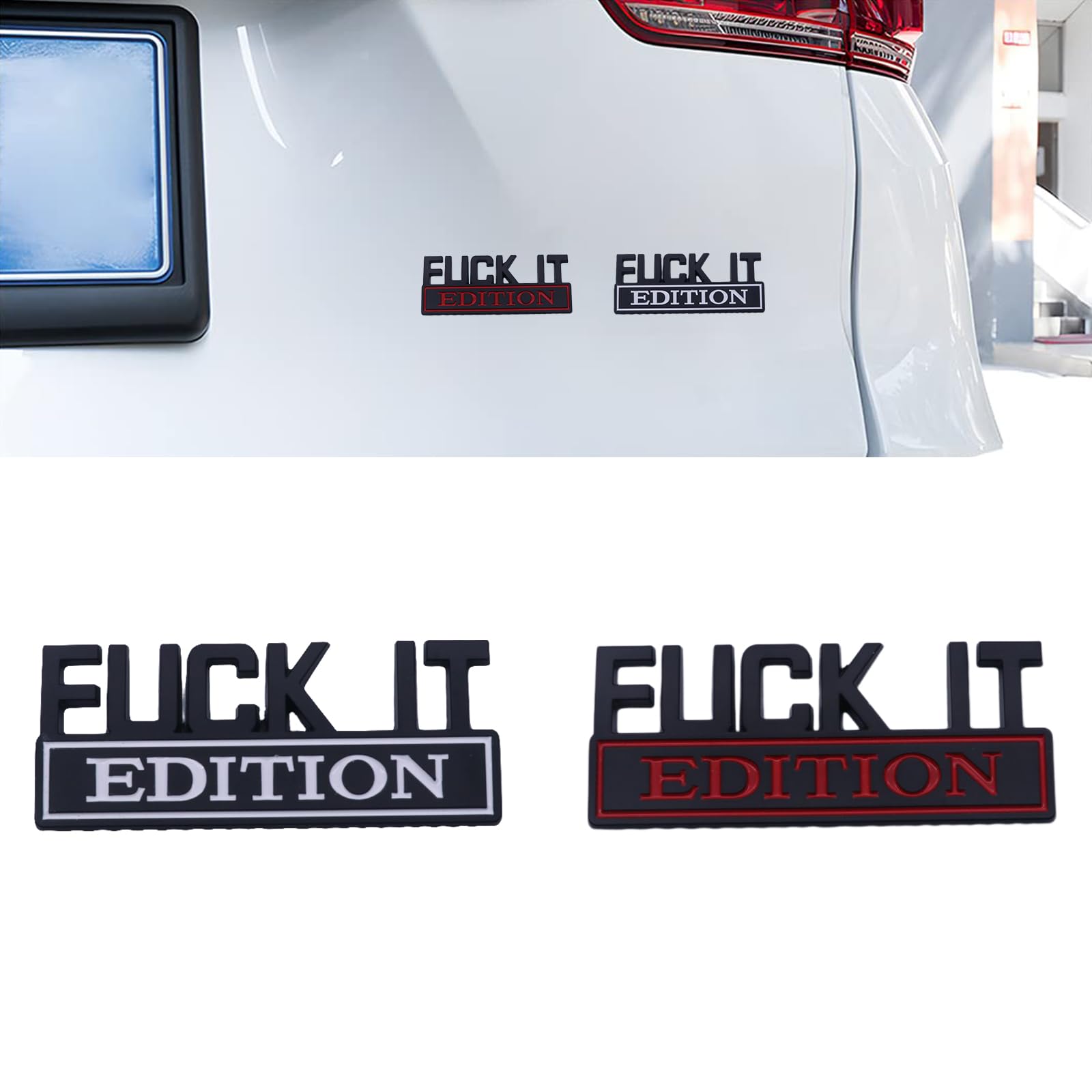 2 Stücke Auto Emblem Selbstklebende Aufkleber Fuck-It Edition Auto 3D-Autoaufkleber, Personalisierte Metallaufkleber Geeignet für Autoinnen- und Außendekoration oder Metall Glasoberflächen von HsentimenH