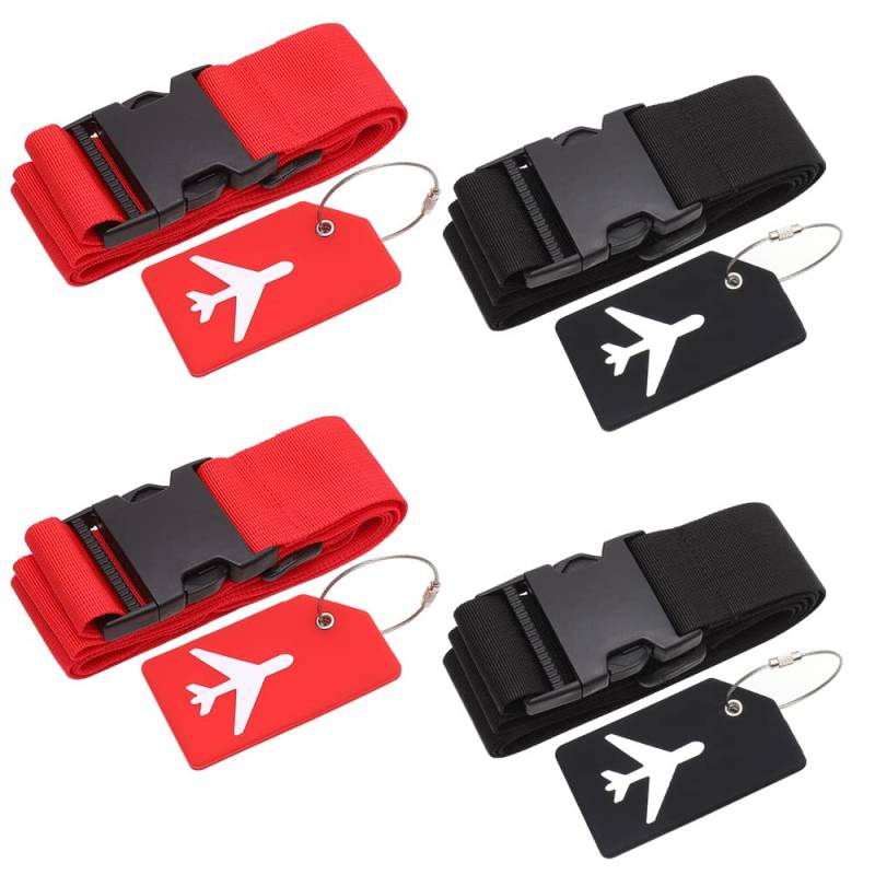 Hsthe Sea Koffergurt Kofferanhänger Set, 4 Stück gepäckband mit 4 Stück Gepäckanhänger Set, Kofferband Gurt Personalisierte Identifikation für Schnell erkennen Gepäck Reisetasche Koffer (Rot) von Hsthe Sea