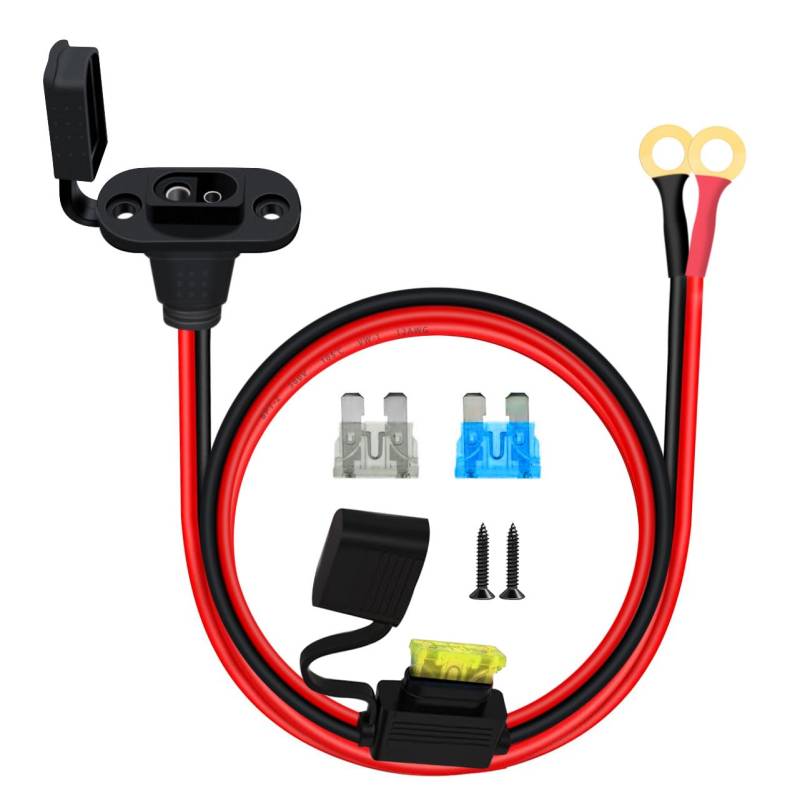 HuaLiSiJi SAE Steckdose Seitenwand 12V mit Kabel 12AWG 25A SAE Einbau Steckdose SAE Steckdose Wasserdicht, Einfach Einzubauen für Auto, Boot, Motorrad (0.6m) von HuaLiSiJi
