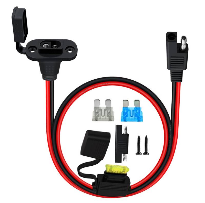 HuaLiSiJi SAE Steckdose Seitenwand 12V mit Kabel 12AWG 25A SAE Einbau Steckdose SAE Steckdose Wasserdicht, Einfach Einzubauen für Auto, Boot, Motorrad (2m) von HuaLiSiJi