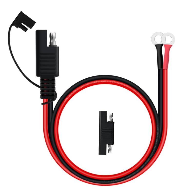 HuaLiSiJi SAE zu O Ring Terminal Harness 12V 24V SAE Anschlusskabel 10AWG Batteriekabel 12V mit Stecker 30A, SAE Stecker Schnellverbindung, Ladeanschluss kabel (Schwarz Rot, 1 m) von HuaLiSiJi