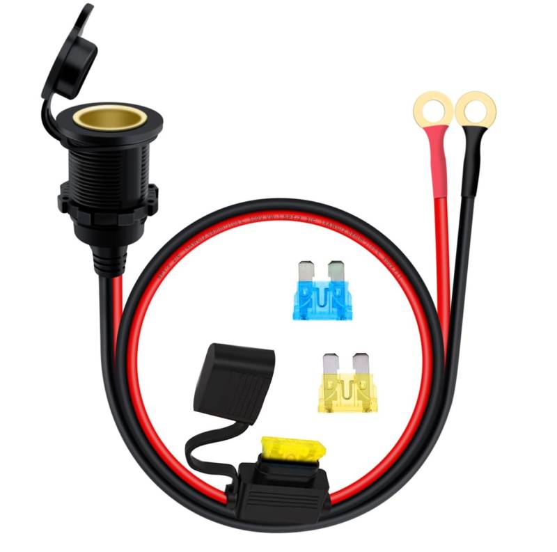 HuaLiSiJi Zigarettenanzünder Buchse mit Kabel 14AWG 12V 24V Zigarettenanzünder Buchse Wasserdicht zu O Ring Kabe mit 20A Sicherung für Autos, Motorräder, Boote (2m) von HuaLiSiJi