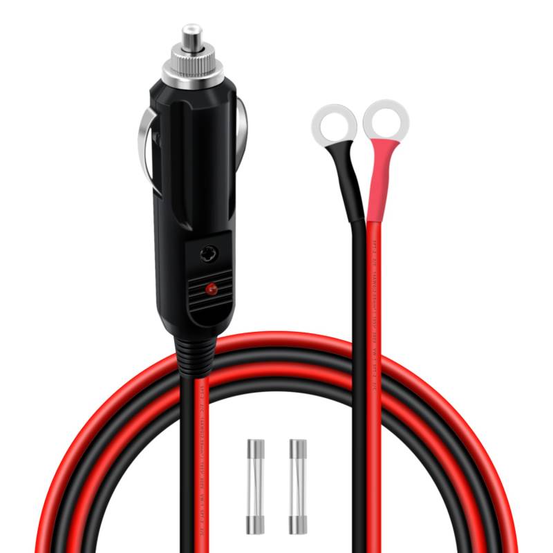 HuaLiSiJi Zigarettenanzünder Stecker auf O Ring Anschluss 12V 24V KFZ Wechselrichter Kabel 14AWG 15A 20A mit LED Anzeigeleuchten für Auto Wechselrichter Auto Audio etc (1.8 m) von HuaLiSiJi