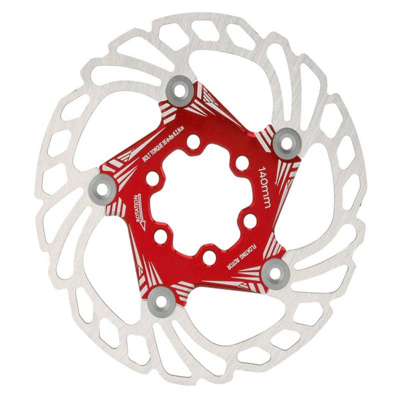 Schwimmende Fahrradbremsscheibe 140mm, Huairdum Leichte schwimmende Fahrradbremsscheiben, 140 mm schwimmende Scheibenbremsscheibe, Fahrradzubehör für Mountainbikes(red) von Huairdum