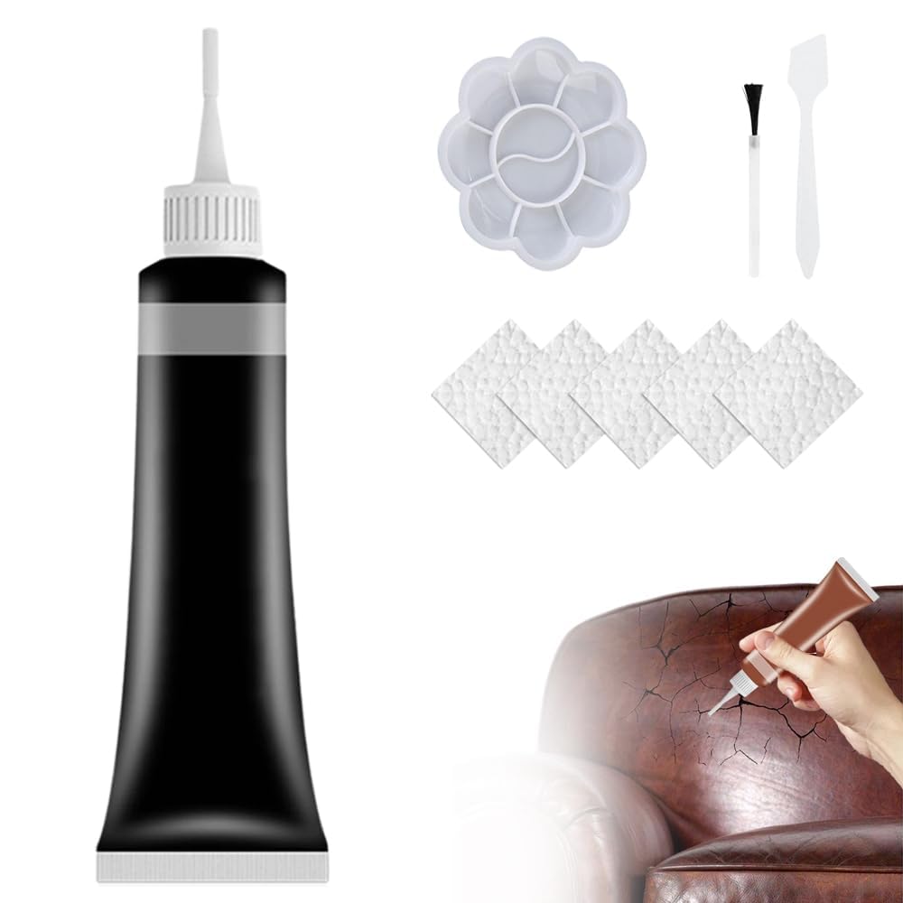 Hualabo Advanced Leder Reparatur Gel, 2024 Neues Leder Reparaturset für Autositz, Multifunktionales Couch und Jacke Reparaturset, Leder Reparaturset für Autositz Vinyl Reparaturset (Schwarz) von Hualabo