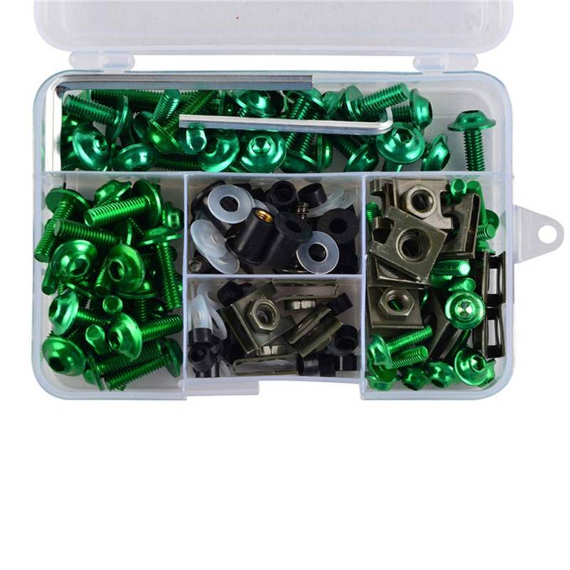 Bolzen Kit Befestigungsclips Schraube, Motorrad-Karosserie-Verkleidungsbolzen-Set, Aluminiumlegierung, Verkleidungsschrauben-Set, kompatibel mit YZF R6 1999–2002, grün von Huamengyuan