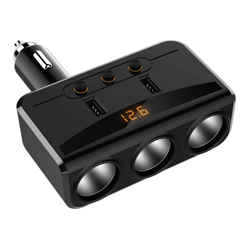 Huamengyuan Auto Zigarettenanzünder Adapter,USB KFZ Ladegerät 3 Steckdose Mehrfach Verteiler Splitter DC 12V/24V Dual USB Ladegerät Zigarettenanzünder mit unabhängigem Schalter und LED-Anzeige von Huamengyuan