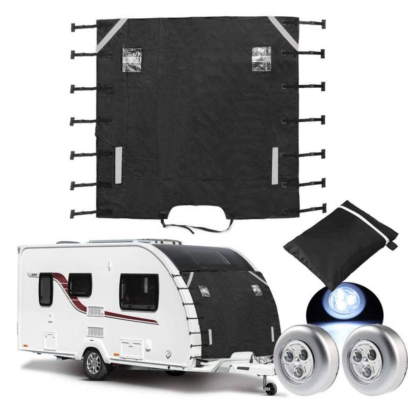 Caravan Front Towing Cover - Caravan Frontschutzabdeckungen mit 2 LED-Leuchten, verbesserte Befestigungselemente Caravan Front Cover von HugeAuto