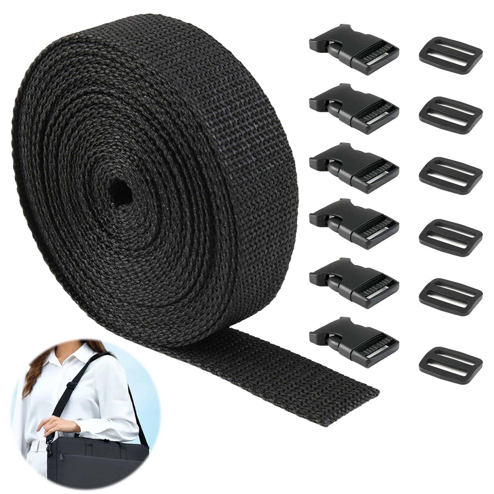 6 Meter Nylon Gurtband mit 6 Paare Schnallen, 2,5 cm strapazierfähiges Gurtband und Side Release Schnallen Clips für DIY Handwerk Rucksack Umreifung Tasche Gurtband Gepäck Befestigung Gurt 6 Meter Nylon Gurtband mit 6 Paare Schnallen, 2,5 cm strapazierfähiges Gurtband und Side Release Schnallen Clips für DIY Handwerk Rucksack Umreifung Tasche Gurtband Gepäck Befestigung Gurt von Hugfads