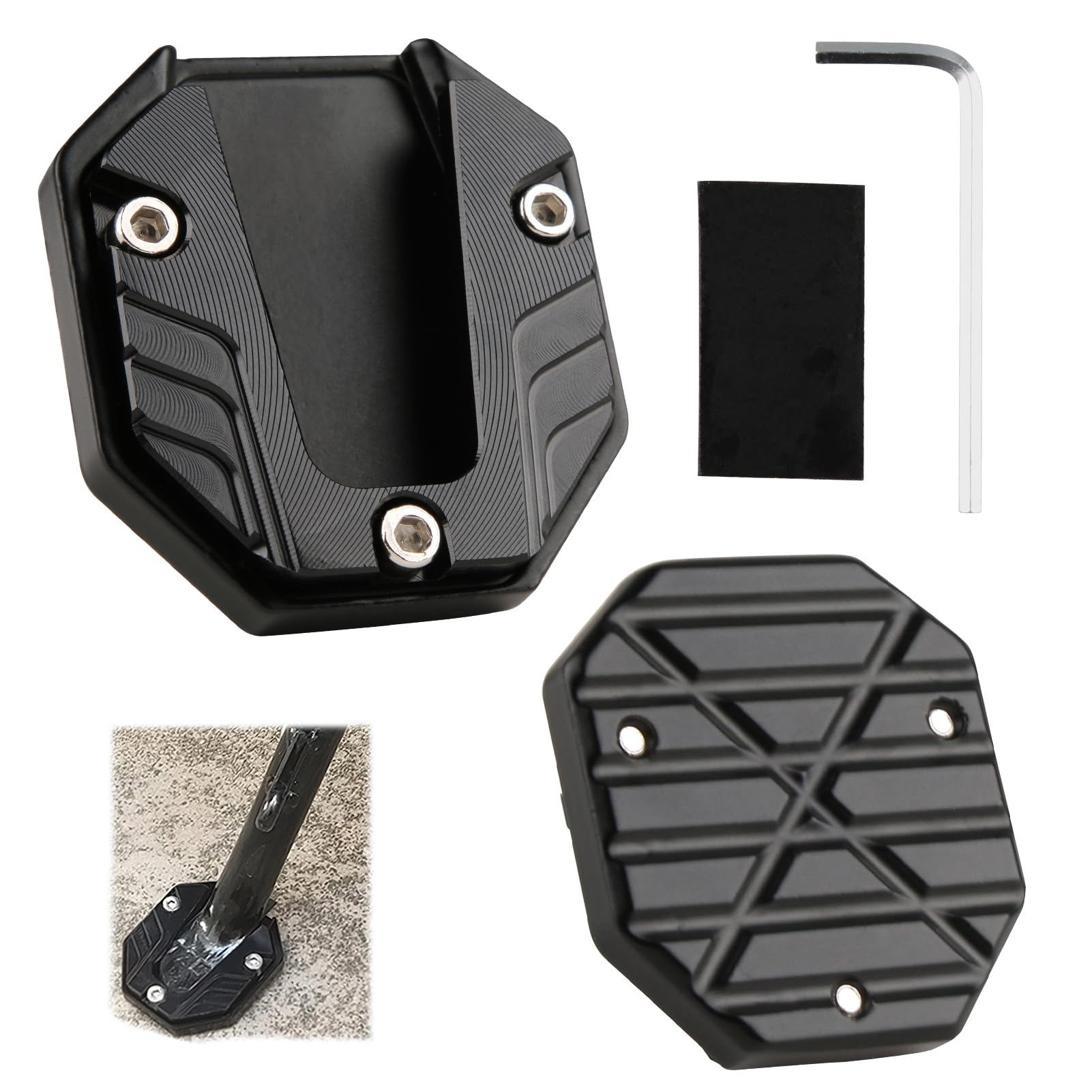 Motorrad-Ständerplatte, Hochfeste Universal-Motorrad-Seitenständer-Verlängerungsplatte aus Aluminiumlegierung, Anti-Verschleiß und Langlebig, Ständer-Pad-Platten-Unterstützungszubehör Motorrad-Ständerplatte, Hochfeste Universal-Motorrad-Seitenständer-Verlängerungsplatte aus Aluminiumlegierung, Anti-Verschleiß und Langlebig, Ständer-Pad-Platten-Unterstützungszubehör von Hugfads