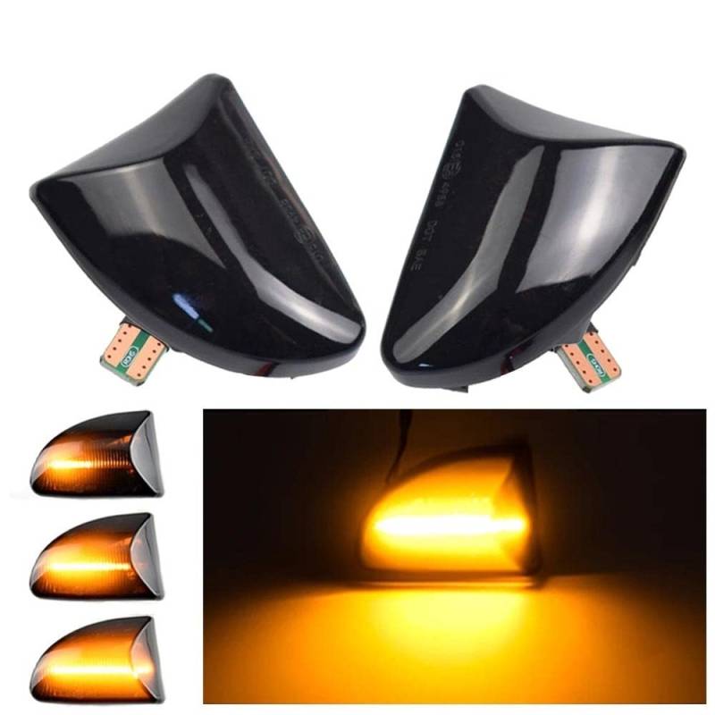 Huhpa 2pcs Räucherobjektiv Bernstein LED Dynamische Seitenmarkierungslicht -Blinkerlichter for Smart Fortwo 451 MK1 & MKII 2007-2015(Dynamic Black) von Huhpa