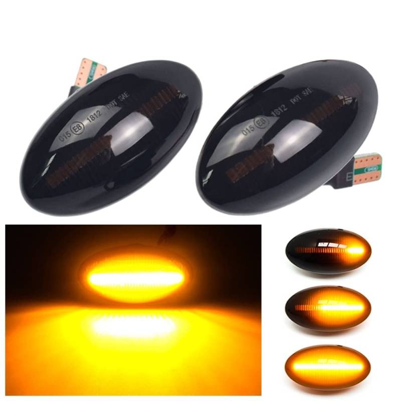 Huhpa Dynamisch LED Blendungsseitenmarkierungslicht for Mini Cooper R50 R53 2002-2006 for Mini Cooper R52 2004-2008 LED Seitenvertretungslampe(Dynamic Smoked Black) von Huhpa