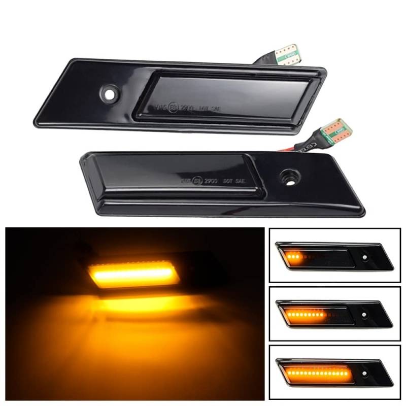 Huhpa Seitenlichter Streamer -Modelle geräucherte Schalenabdeckung LED Dynamische Blinker Lichtmarker Sequentielle Blinker -Lampe for E32 E34 E36(Dynamic Smoked Type) von Huhpa