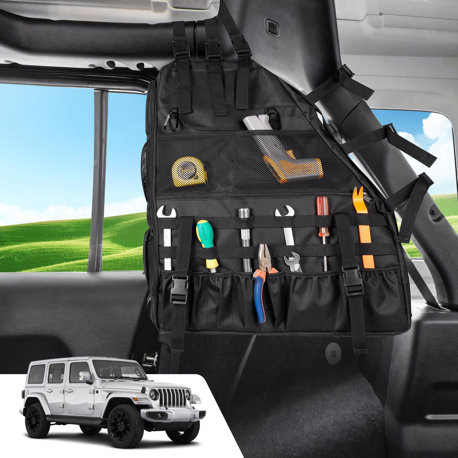 Huidnnas 2 x Überrollbügel-Aufbewahrungstasche, passend für Jeep Wrangler JK TJ LJ & Unlimited JL 4-Türer Multi-Pocket Cargo Cage Organizer Schwarz von Huidnnas