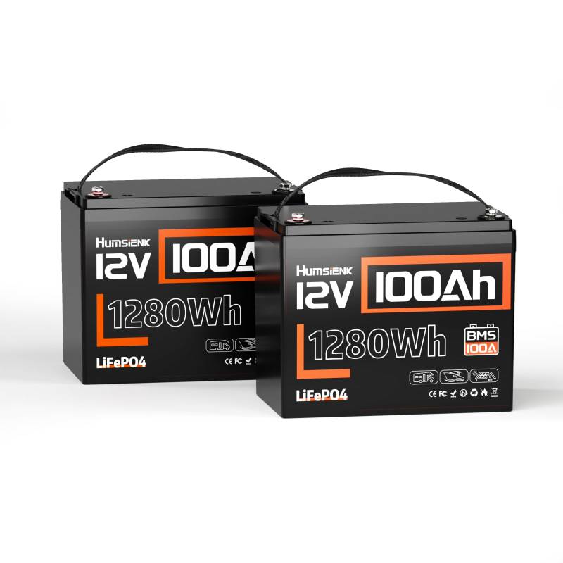 Humsienk 12 V 100 Ah LiFePO4-Batterie mit 100 A BMS-Niedertemperaturschutz und max. 15.000 Zyklen, 1280 Wh Lithium-Autobatterie für Wohnmobile, Wohnwagen, Wohnmobile von HumsiENK