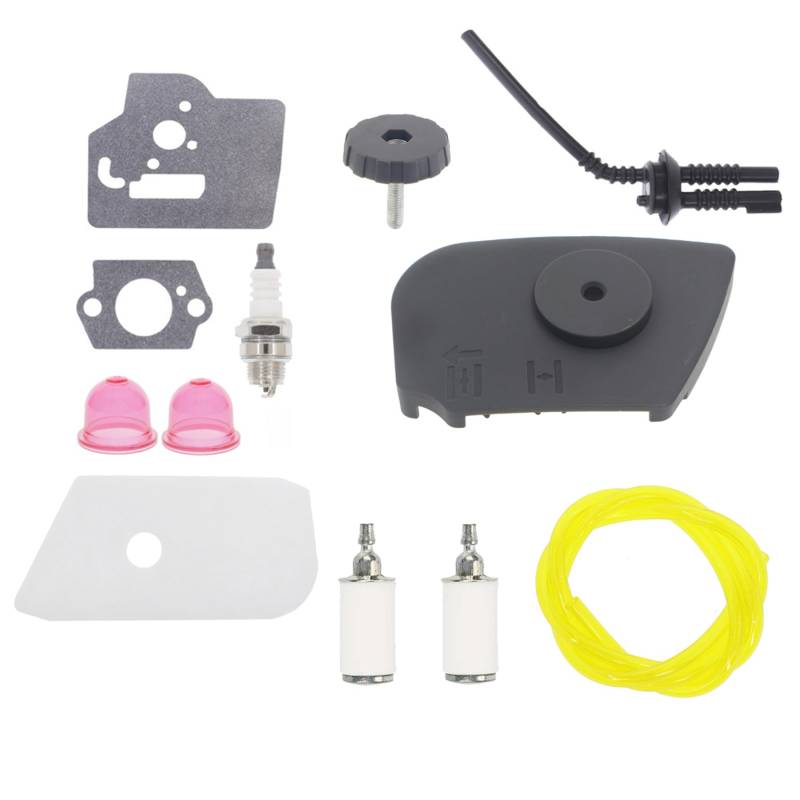 530057846 Luftfilterabdeckung, 530059796 Knauf für Husqvarna 124L 125E 125C 125L 125LD 125R 125RJ 128C 128L 128LDX 128R 128RJ 128DJX Rasentrimmer mit 5450818977 Kraftstoffleitungs-Set von Hutdkte
