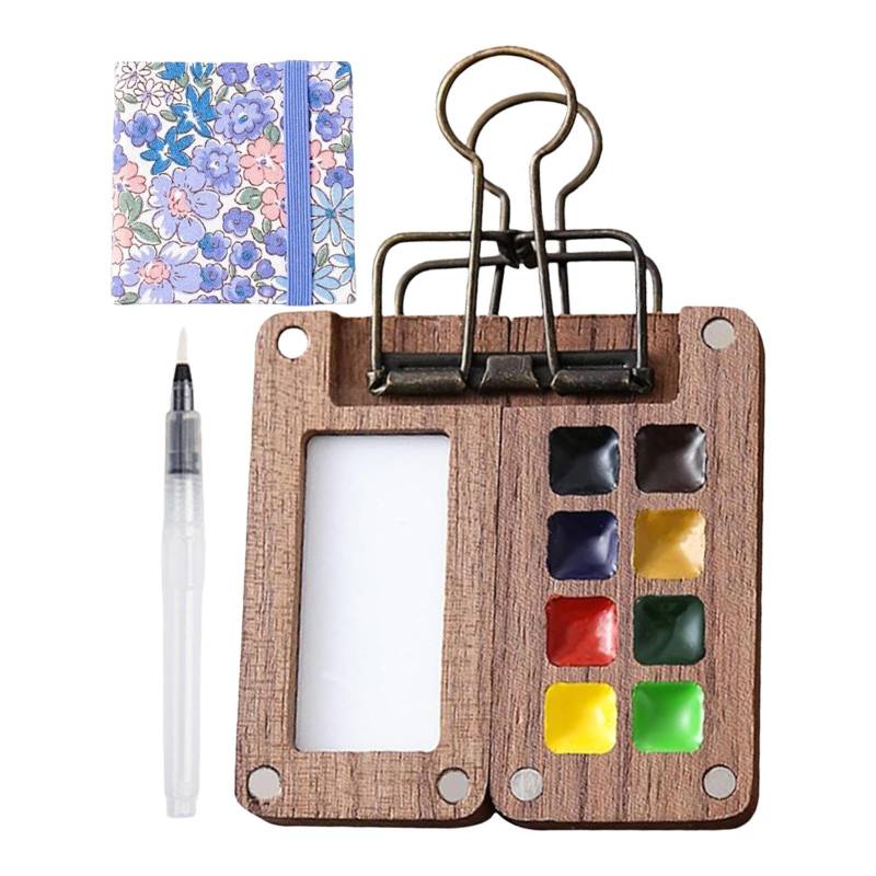 8 Gitter Tragbare Skizzenbuch-Palette, Wasserfarben Malerei-Set | Malbedarf Set, 8 Gitter Reise Farbpalette Holz Farbpalette Box Holz Reise Farbpalette Holz von Huyeruie