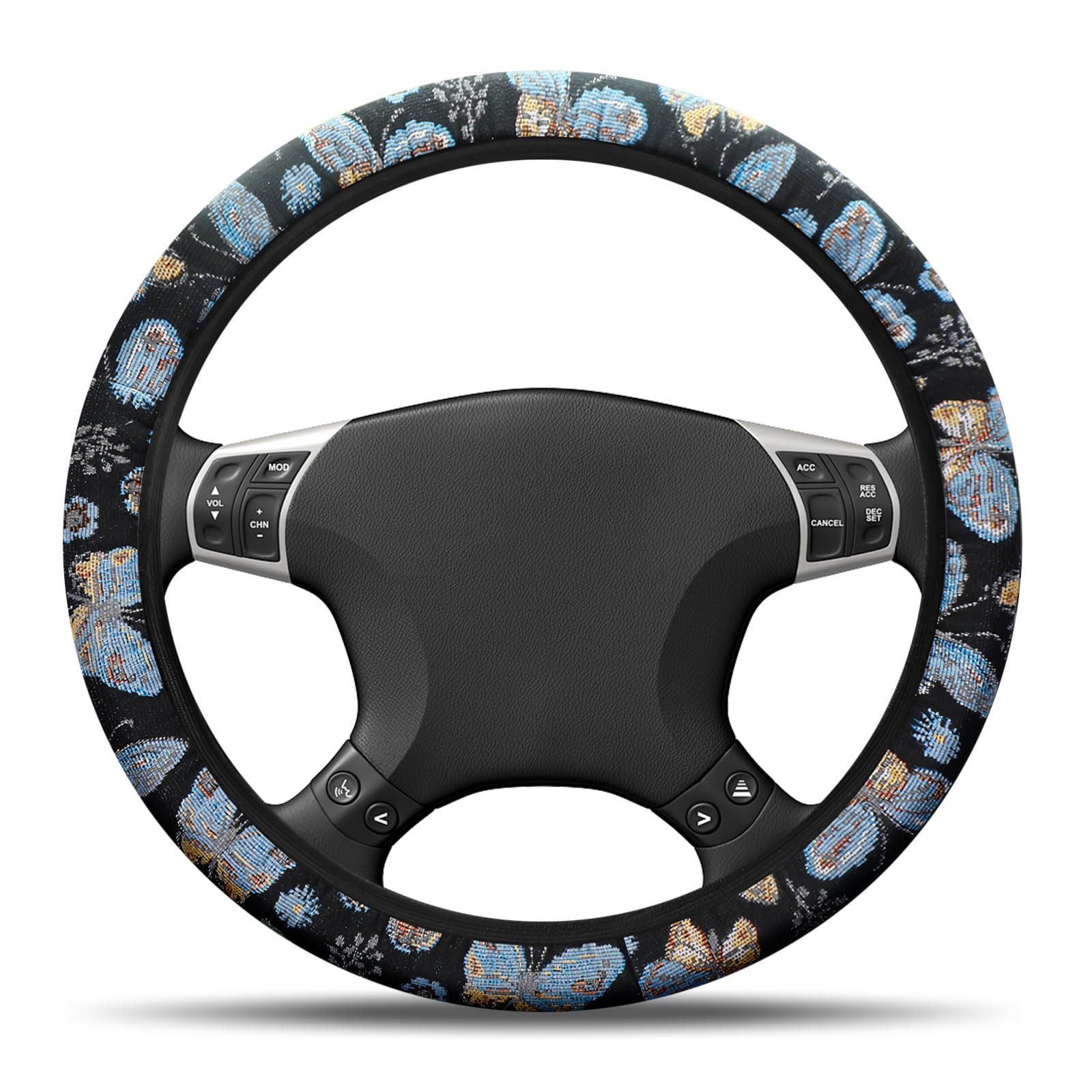 Hwtcjx Lenkradbezug, Auto Lenkradbezug, Drucken Lenkradhülle, Atmungsaktiv und Anti Rutsch, Universal Größe 38cm, Auto Lenkradhülle Geeignet für alle Jahreszeiten (Hellblau) von Hwtcjx
