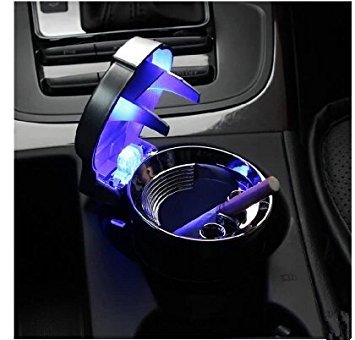 Hwydo Weißblech-Automobile Auto-Aschenbecher mit Deckel Deckel und blauem LED-Licht von Hwydo