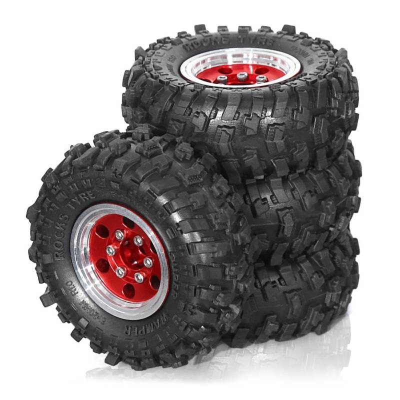 Hxhsgmeh 4 Stück 51 mm 1,0 Metall Beadlock Radreifensatz für 1/18 1/24 RC Crawler Auto TRX4M SCX24 FCX24 Upgrade Teile Rot von Hxhsgmeh