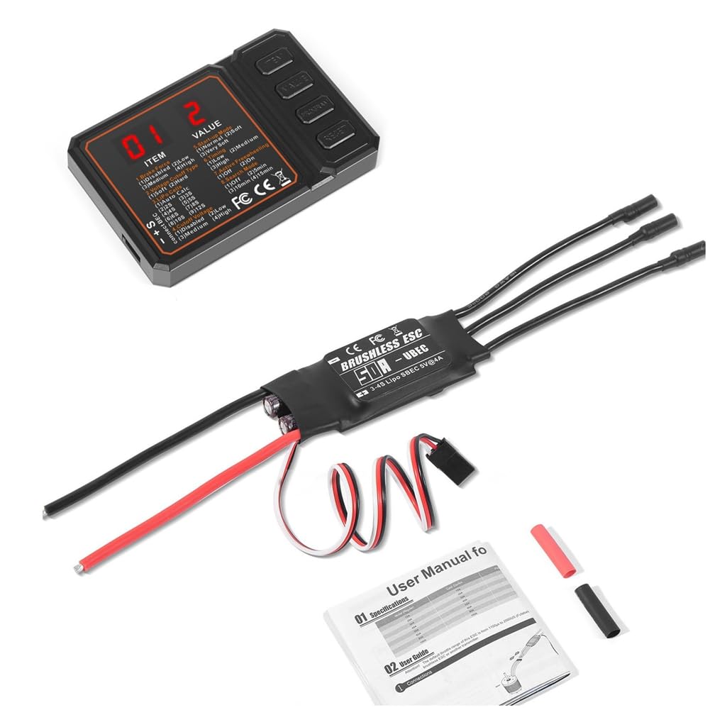Hxhsgmeh 50A Brushless ESC 2-3S Lipo Unterstützung BEC-Ausgang mit Programmierkarte für RC-Car-Boot-Flugzeug DIY-Teile Hxhsgmeh 50A Brushless ESC 2-3S Lipo Unterstützung BEC-Ausgang mit Programmierkarte für RC-Car-Boot-Flugzeug DIY-Teile von Hxhsgmeh
