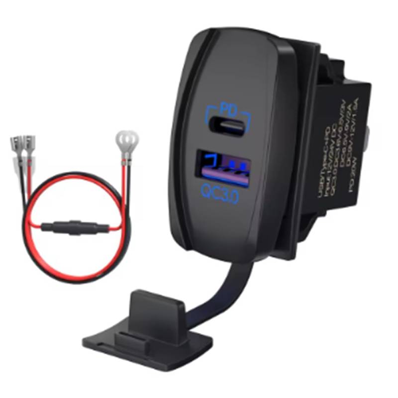 Hxhsgmeh USB Rocker Switch wasserdichte PD-Ladesteckdose QC 3.0 Doppelte Anschlüsse Steckdose PD-Ladesteckdose wasserdichte PD-Ladesteckdose von Hxhsgmeh