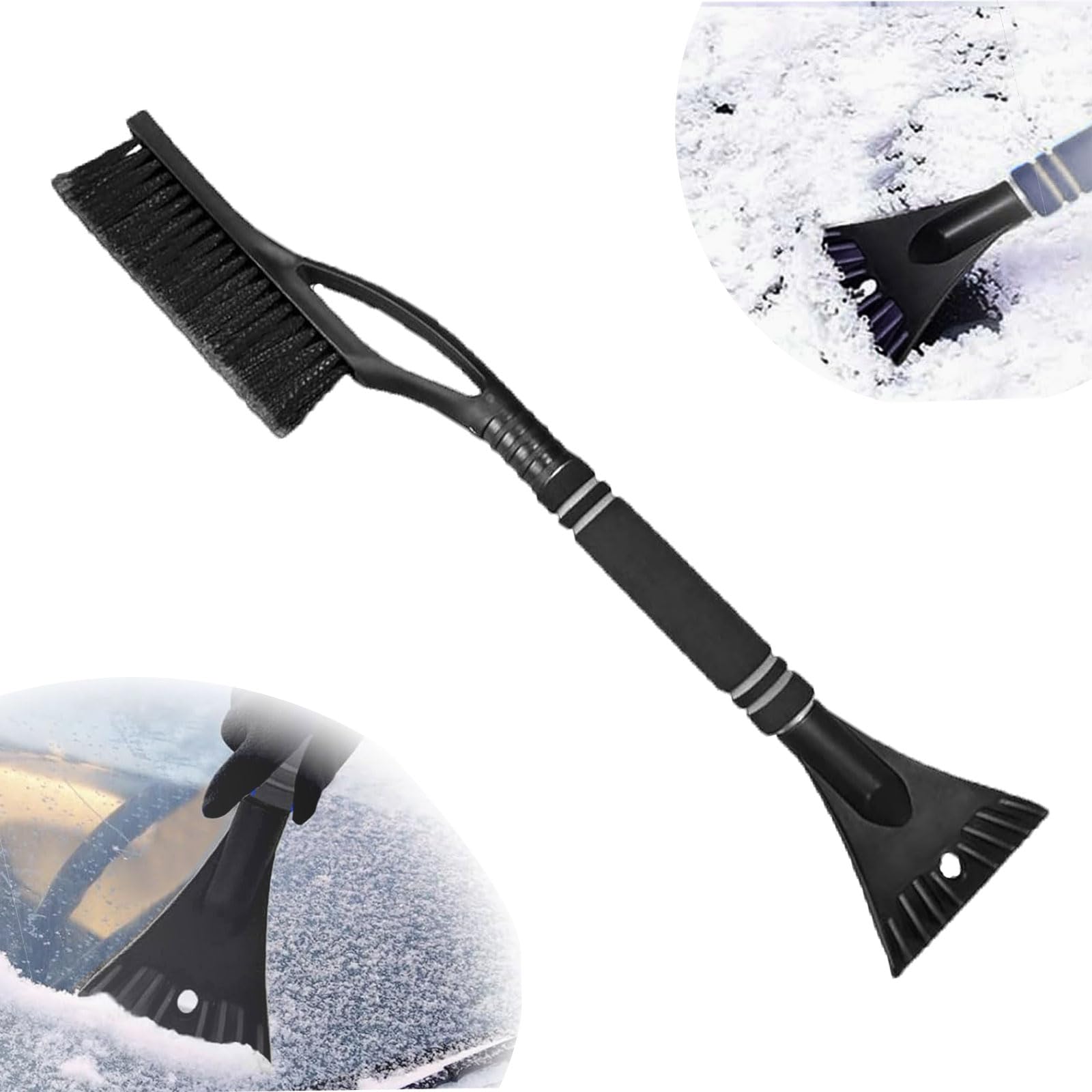 2 in1 Schneebesen Auto Ausziehbar, Eiskratzer Auto mit Besen, Schneebesen Auto Teleskop, 60cm Lang mit Wärmendem, Rutschfestem Griff, Stabiler Scheibenkratzer Auto Schneebesen Auto Lackschonend(B) von Hyfkjdm