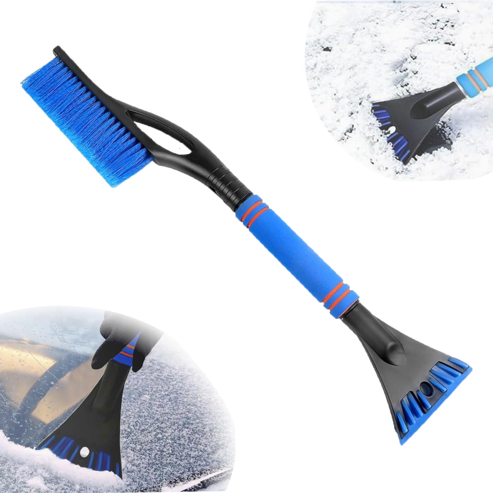 2 in1 Schneebesen Auto Ausziehbar, Eiskratzer Auto mit Besen, Schneebesen Auto Teleskop, 60cm Lang mit Wärmendem, Rutschfestem Griff, Stabiler Scheibenkratzer Auto Schneebesen Auto Lackschonend(A) von Hyfkjdm