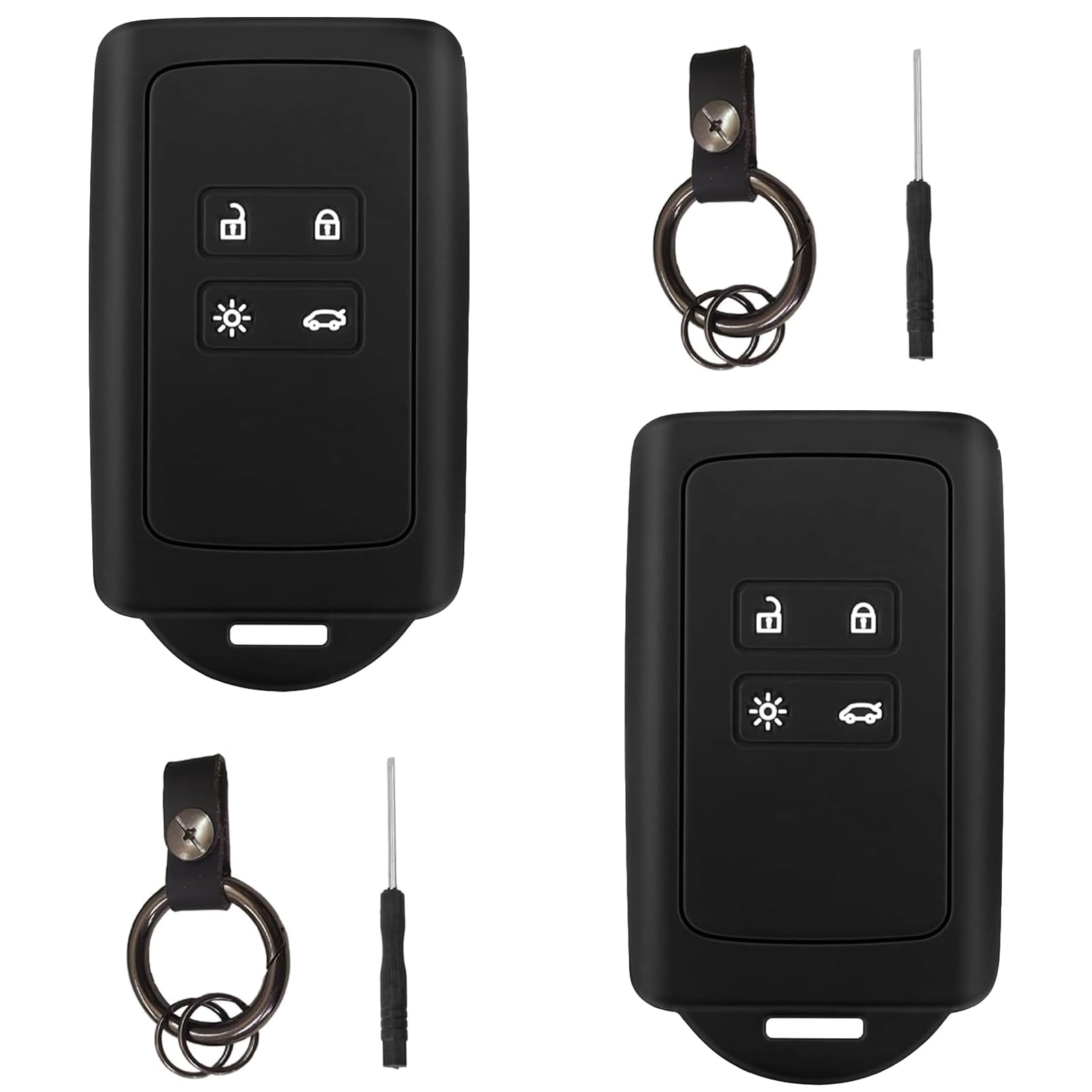 2 STK Schlüsselhülle für Renault Schwarz, Autoschlüssel Hülle kompatibel mit Renault 4-Tasten Smartkey Autoschlüssel(nur Keyless Go) mit 2 Schlüsselanhänger Silikon Schlüsselhülle-Schlüssel Hülle von Hyxodjy