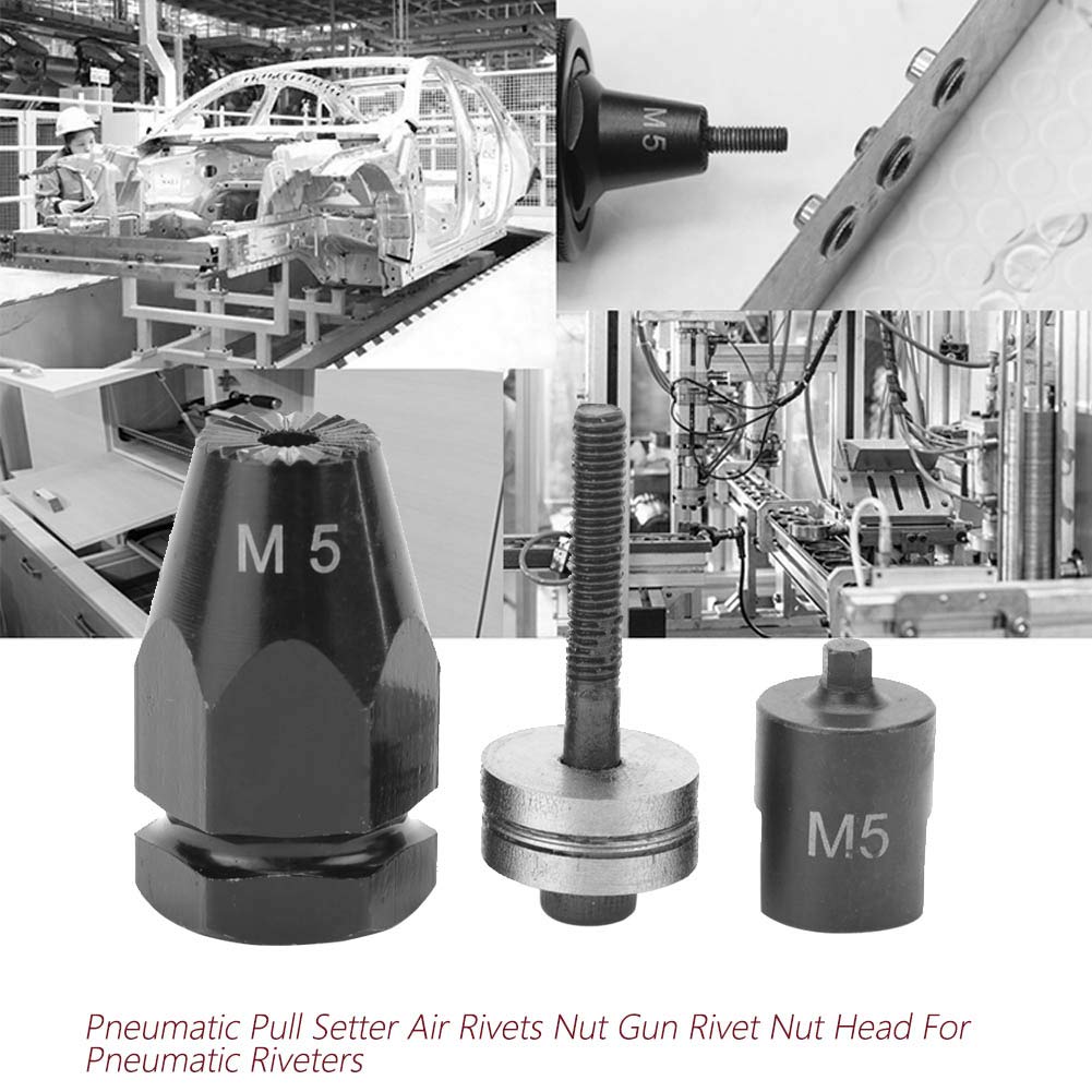 Hztyyier Langlebige Pneumatische Pull -Setzerluftnieten Nussnotte Notenkopf für Pneumatische Nieten - Bequemer Ersatz M5 M6 M8 M10 Größen Sechskant Gerade Shank 1 Set (Sechseckiger Klemmgriff M5) von Hztyyier