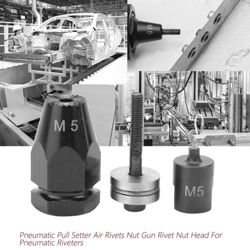 Hztyyier Langlebige Pneumatische Pull -Setzerluftnieten Nussnotte Notenkopf für Pneumatische Nieten - Bequemer Ersatz M5 M6 M8 M10 Größen Sechskant Gerade Shank 1 Set (Sechseckiger Klemmgriff M5) von Hztyyier