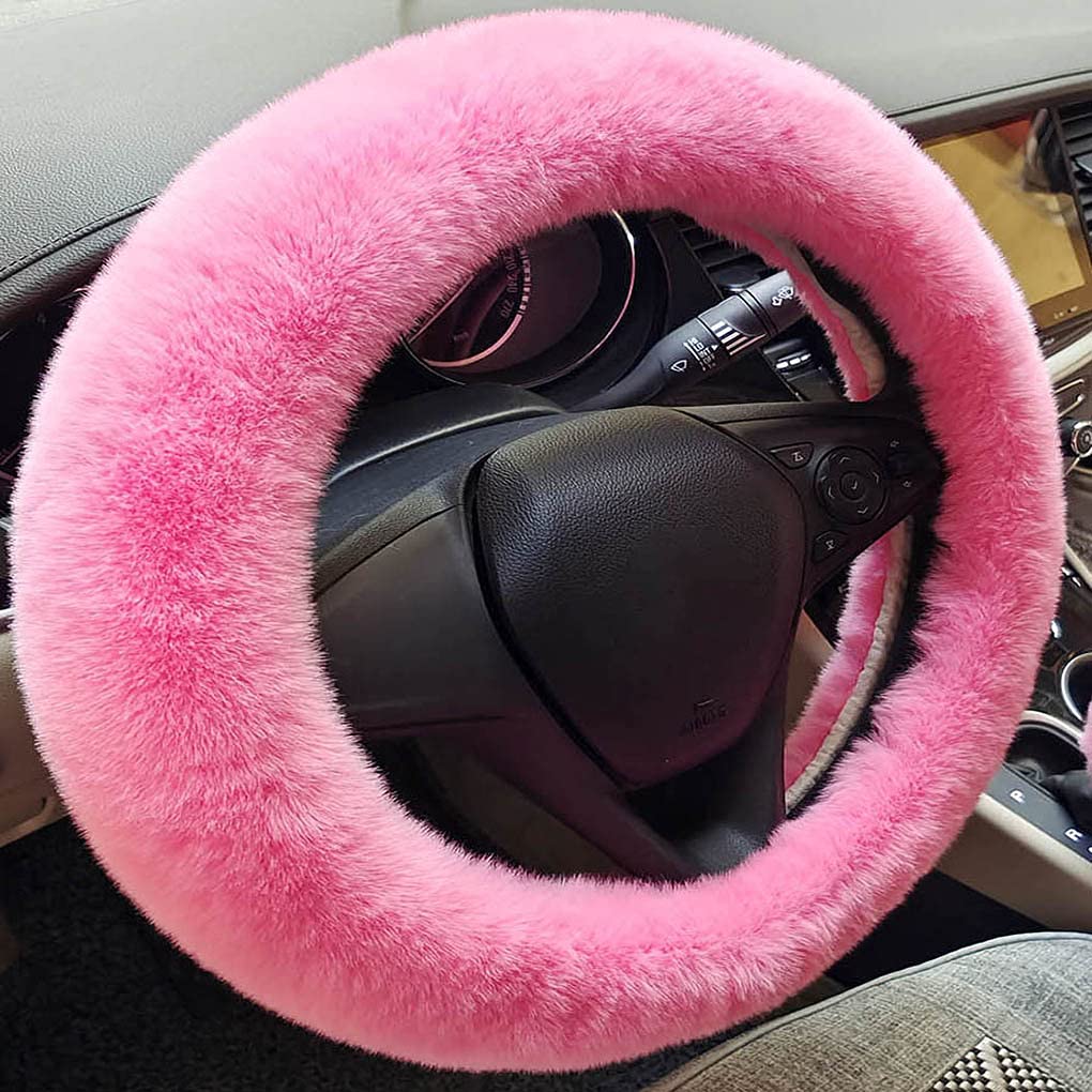 Universal-Flauschiger Lenkradbezug Fuzzy Furry Plüsch-Winter-warme Faux Kaninchenfell-Plüsch-Auto-Lenkrad-Abdeckung (pink) von IBAIOU