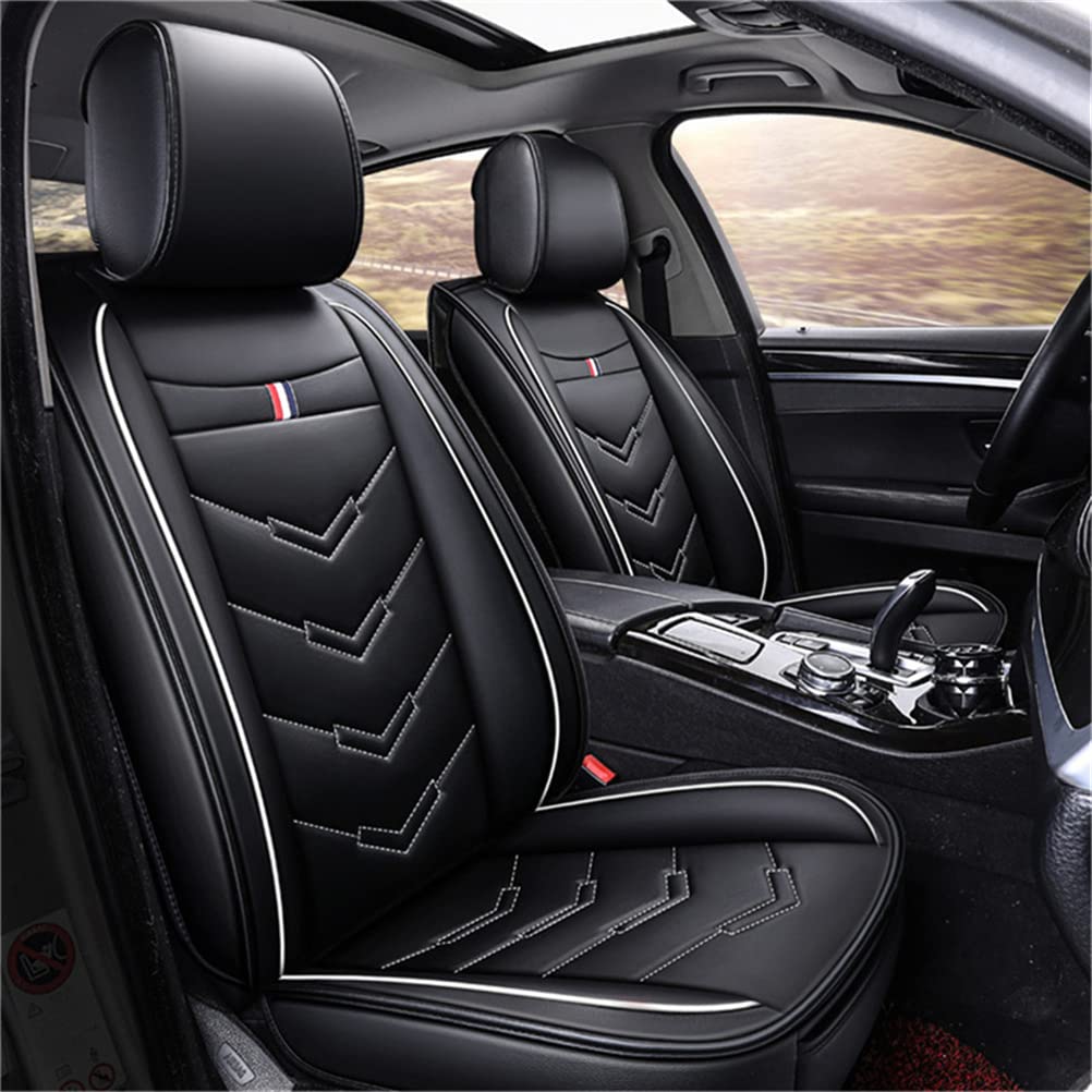 IBCEL Kompletter Satz Autositzbezüge 5 Sitz Leder für Audi Q2 Fahrzeugsitzbezüge Kissen Vorne Hinten Sitzbezüge Schwarz Beige von IBCEL