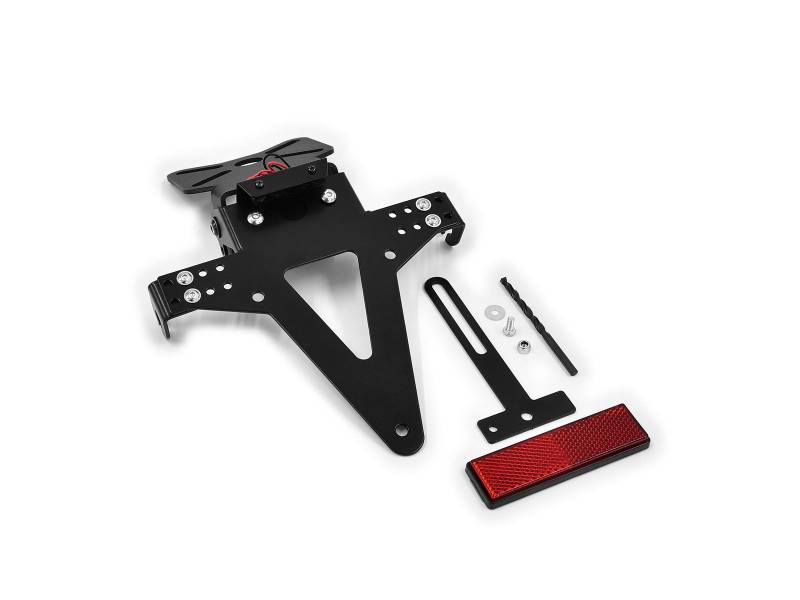 Universal Motorrad Kennzeichenhalter Kennzeichenträger Nummernschild Halter/Halteplatte Heck Umbau Streetfighter Typ 8 komplett (inkl. Kennzeichenbeleuchtung und Rückstrahler) von IBEX