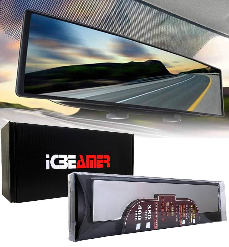 ICBEAMER Rückspiegel 360 mm flache Oberfläche Rückspiegel Innen Clip auf Weitwinkel reduziert toten Winkel effektiv einfache Installation von ICBEAMER