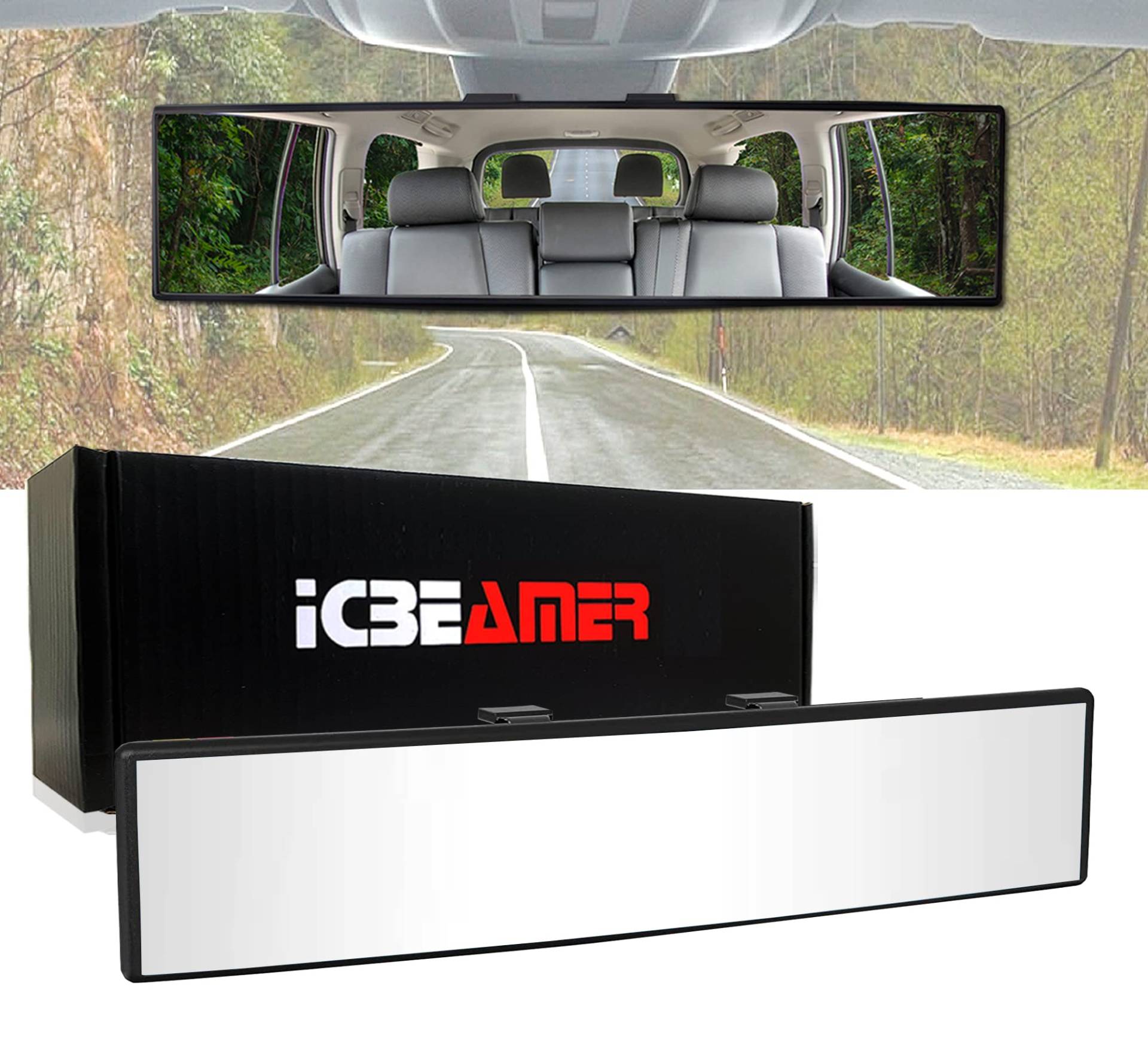 ICBEAMER Universal-Panorama-Auto-Innenspiegel, 240 mm, zum Anklippen, flache und transparente Oberfläche, 23,9 cm von ICBEAMER