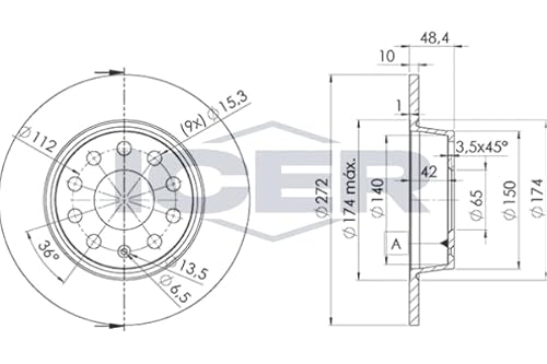 Bremsscheibe Scheibenbremse 2x für 1K0615601AA 5Q0615601D AUDI FORD SKODA VW SEAT TT Roadster A3 Limo Cabrio Sportback Q2 A1 TRANSIT CONNECT 2003-> von ICER