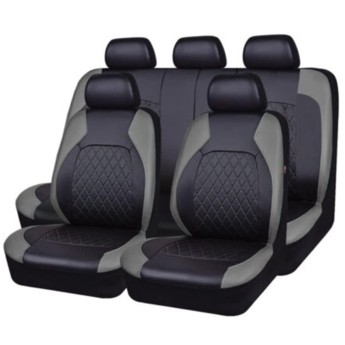 ICOBES Sitzbezüge Auto Leder Komplettset für Hyundai Kona Hybrid 2020+, Wasserdichtes Sitzbezüge Auto Vordersitze und Rückbank Komplettset for Auto Zubehör Innenraum,A-Gray von ICOBES